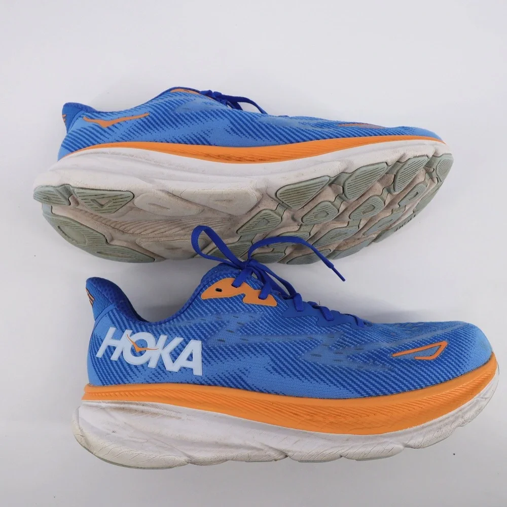 Hoka Clifton 9 Wide Running Shoes Blue Orange Mens 12.5 2E